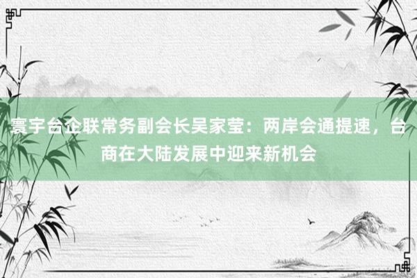 寰宇台企联常务副会长吴家莹：两岸会通提速，台商在大陆发展中迎来新机会